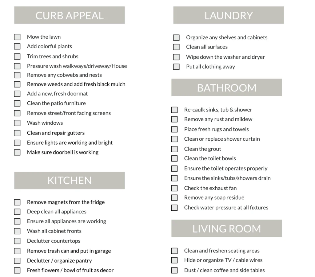Pre-listing checklist North Alabama — illustrated visual checklist of home preparation steps before going to market