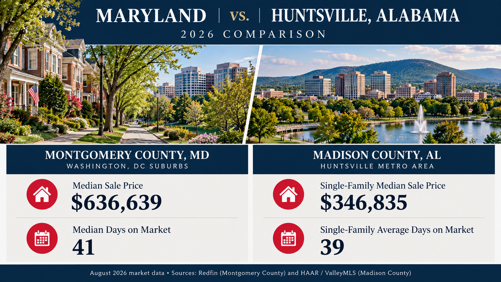Maryland versus Huntsville Alabama 2026 housing market comparison