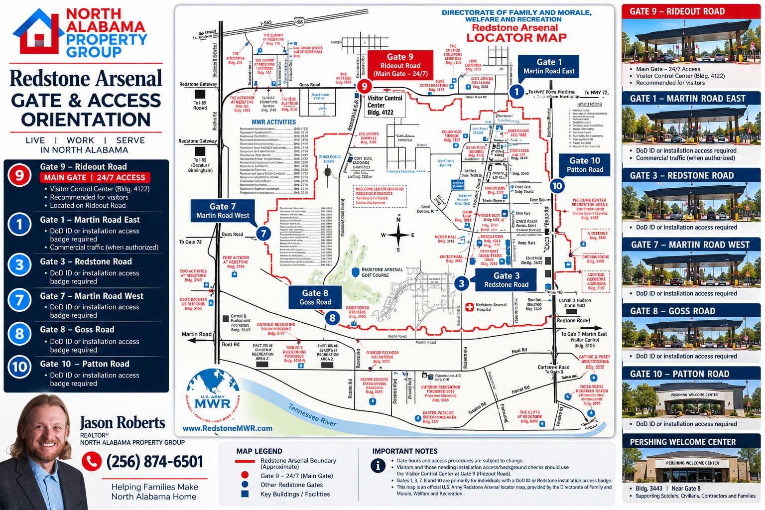 Redstone Arsenal gate and commute orientation map for people relocating to Huntsville, Alabama