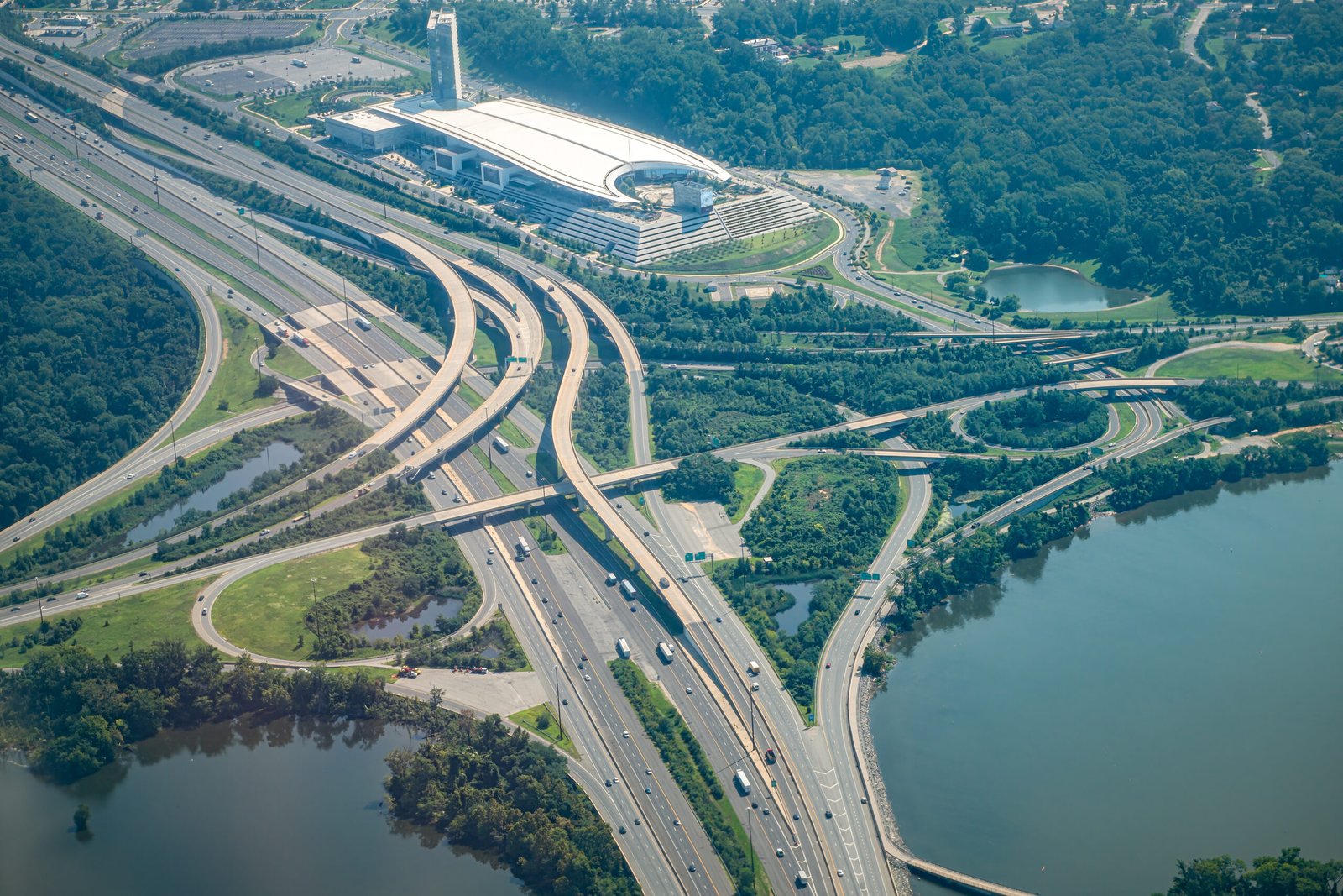 Aerial view of traffic on the Capital Beltway I-495 in Maryland